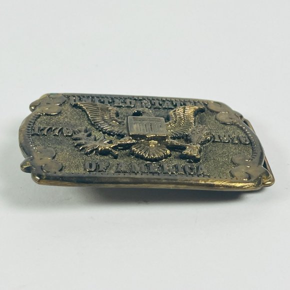 Dezy Denver Patriotic Eagle Crest Brass Buckle Bicentennial United States - Picture 2 of 8